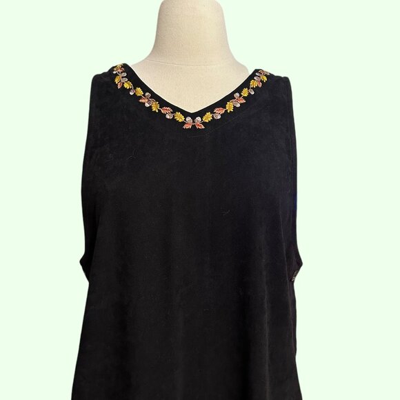 Vintage 90's black embroidered sleeveless velour midi/maxi dress Womens Large - Picture 4 of 8